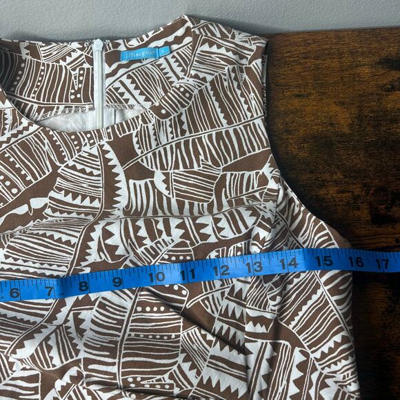 J. McLaughlin Sleeveless Sheath Dress Size 4 Brown White Geo Palm Print Resort - Picture 10 of 11